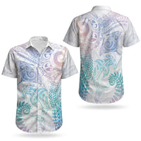 Aotearoa Maori Sea Animals Tribal Couples Matching Mermaid Dress and Hawaiian Shirt Manta Ray and Shark Moko Pattern Sweet Pastel LT03 - Polynesian Pride
