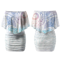 Aotearoa Maori Sea Animals Tribal Couples Matching Off Shoulder Short Dress and Hawaiian Shirt Manta Ray and Shark Moko Pattern Sweet Pastel LT03 - Polynesian Pride