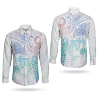 Aotearoa Maori Sea Animals Tribal Couples Matching Short Sleeve Bodycon Dress and Long Sleeve Button Shirt Manta Ray and Shark Moko Pattern Sweet Pastel LT03 - Polynesian Pride