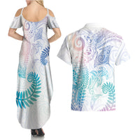 Aotearoa Maori Sea Animals Tribal Couples Matching Summer Maxi Dress and Hawaiian Shirt Manta Ray and Shark Moko Pattern Sweet Pastel LT03 - Polynesian Pride