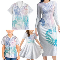 Aotearoa Maori Sea Animals Tribal Family Matching Long Sleeve Bodycon Dress and Hawaiian Shirt Manta Ray and Shark Moko Pattern Sweet Pastel LT03 - Polynesian Pride