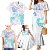 Aotearoa Maori Sea Animals Tribal Family Matching Mermaid Dress and Hawaiian Shirt Manta Ray and Shark Moko Pattern Sweet Pastel LT03 - Polynesian Pride