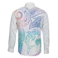Aotearoa Maori Sea Animals Tribal Family Matching Mermaid Dress and Hawaiian Shirt Manta Ray and Shark Moko Pattern Sweet Pastel LT03 Son's Shirt Multicolor - Polynesian Pride