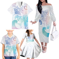 Aotearoa Maori Sea Animals Tribal Family Matching Off The Shoulder Long Sleeve Dress and Hawaiian Shirt Manta Ray and Shark Moko Pattern Sweet Pastel LT03 - Polynesian Pride