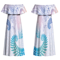 Aotearoa Maori Sea Animals Tribal Family Matching Off Shoulder Maxi Dress and Hawaiian Shirt Manta Ray and Shark Moko Pattern Sweet Pastel LT03 Mom's Dress Multicolor - Polynesian Pride
