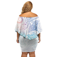Aotearoa Maori Sea Animals Tribal Family Matching Off Shoulder Short Dress and Hawaiian Shirt Manta Ray and Shark Moko Pattern Sweet Pastel LT03 - Polynesian Pride