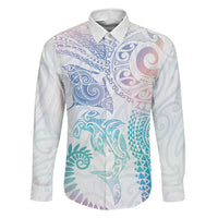 Aotearoa Maori Sea Animals Tribal Family Matching Puletasi and Hawaiian Shirt Manta Ray and Shark Moko Pattern Sweet Pastel LT03 Daughter's Dress Multicolor - Polynesian Pride