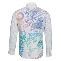 Aotearoa Maori Sea Animals Tribal Family Matching Puletasi and Hawaiian Shirt Manta Ray and Shark Moko Pattern Sweet Pastel LT03 Son's Shirt Multicolor - Polynesian Pride