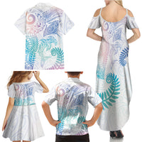 Aotearoa Maori Sea Animals Tribal Family Matching Summer Maxi Dress and Hawaiian Shirt Manta Ray and Shark Moko Pattern Sweet Pastel LT03 Mom's Dress Multicolor - Polynesian Pride