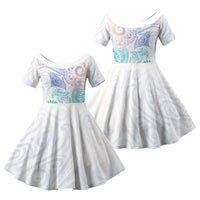 Aotearoa Maori Sea Animals Tribal Family Matching Summer Maxi Dress and Hawaiian Shirt Manta Ray and Shark Moko Pattern Sweet Pastel LT03 Daughter's Dress Multicolor - Polynesian Pride