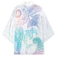 Aotearoa Maori Sea Animals Tribal Kimono Manta Ray and Shark Moko Pattern Sweet Pastel