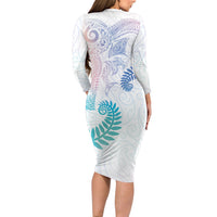 Aotearoa Maori Sea Animals Tribal Long Sleeve Bodycon Dress Manta Ray and Shark Moko Pattern Sweet Pastel LT03 - Polynesian Pride