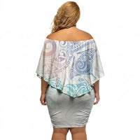 Aotearoa Maori Sea Animals Tribal Off Shoulder Short Dress Manta Ray and Shark Moko Pattern Sweet Pastel LT03 - Polynesian Pride