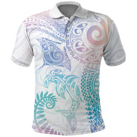 Aotearoa Maori Sea Animals Tribal Polo Shirt Manta Ray and Shark Moko Pattern Sweet Pastel LT03 Multicolor - Polynesian Pride