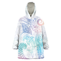 Aotearoa Maori Sea Animals Tribal Wearable Blanket Hoodie Manta Ray and Shark Moko Pattern Sweet Pastel LT03 One Size Multicolor - Polynesian Pride