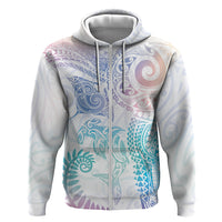 Aotearoa Maori Sea Animals Tribal Zip Hoodie Manta Ray and Shark Moko Pattern Sweet Pastel LT03 Zip Hoodie Multicolor - Polynesian Pride