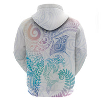 Aotearoa Maori Sea Animals Tribal Zip Hoodie Manta Ray and Shark Moko Pattern Sweet Pastel LT03 - Polynesian Pride