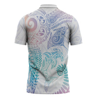 Aotearoa Maori Sea Animals Tribal Zipper Polo Shirt Manta Ray and Shark Moko Pattern Sweet Pastel LT03 - Polynesian Pride