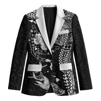 Hawaiian Manta Ray Tribal Blazer Polynesian Art Motifs Black Color