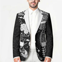 Hawaiian Manta Ray Tribal Blazer Polynesian Art Motifs Black Color