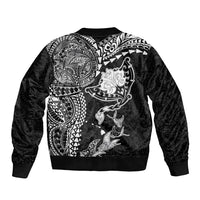 Hawaiian Manta Ray Tribal Bomber Jacket Polynesian Art Motifs Black Color