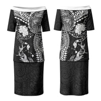 Hawaiian Manta Ray Tribal Couples Matching Puletasi and Hawaiian Shirt Polynesian Art Motifs Black Color LT03 - Polynesian Pride