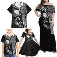 Hawaiian Manta Ray Tribal Family Matching Off Shoulder Maxi Dress and Hawaiian Shirt Polynesian Art Motifs Black Color LT03 - Polynesian Pride