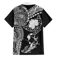 Hawaiian Manta Ray Tribal Family Matching Off Shoulder Maxi Dress and Hawaiian Shirt Polynesian Art Motifs Black Color LT03 Dad's Shirt - Long Sleeve Black - Polynesian Pride