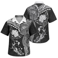 Hawaiian Manta Ray Tribal Family Matching Off Shoulder Short Dress and Hawaiian Shirt Polynesian Art Motifs Black Color LT03 Son's Shirt Black - Polynesian Pride