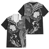 Hawaiian Manta Ray Tribal Family Matching Summer Maxi Dress and Hawaiian Shirt Polynesian Art Motifs Black Color LT03 Dad's Shirt - Short Sleeve Black - Polynesian Pride