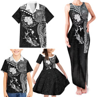 Hawaiian Manta Ray Tribal Family Matching Tank Maxi Dress and Hawaiian Shirt Polynesian Art Motifs Black Color LT03 - Polynesian Pride