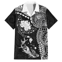 Hawaiian Manta Ray Tribal Family Matching Tank Maxi Dress and Hawaiian Shirt Polynesian Art Motifs Black Color LT03 Dad's Shirt - Short Sleeve Black - Polynesian Pride