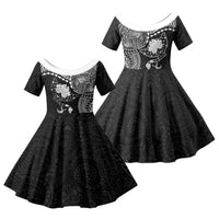 Hawaiian Manta Ray Tribal Family Matching Tank Maxi Dress and Hawaiian Shirt Polynesian Art Motifs Black Color LT03 Daughter's Dress Black - Polynesian Pride