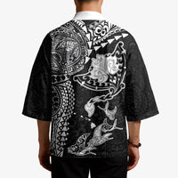 Hawaiian Manta Ray Tribal Kimono Polynesian Art Motifs Black Color