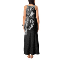 Hawaiian Manta Ray Tribal Tank Maxi Dress Polynesian Art Motifs Black Color LT03 - Polynesian Pride