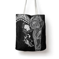 Hawaiian Manta Ray Tribal Tote Bag Polynesian Art Motifs Black Color