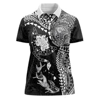 Hawaiian Manta Ray Tribal Women Polo Shirt Polynesian Art Motifs Black Color LT03 Female Black - Polynesian Pride