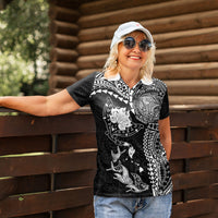 Hawaiian Manta Ray Tribal Women Polo Shirt Polynesian Art Motifs Black Color LT03 - Polynesian Pride