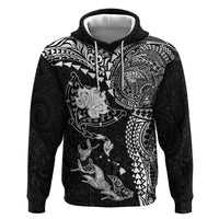 Hawaiian Manta Ray Tribal Zip Hoodie Polynesian Art Motifs Black Color
