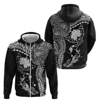 Hawaiian Manta Ray Tribal Zip Hoodie Polynesian Art Motifs Black Color