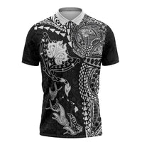 Hawaiian Manta Ray Tribal Zipper Polo Shirt Polynesian Art Motifs Black Color LT03 Black - Polynesian Pride
