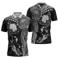 Hawaiian Manta Ray Tribal Zipper Polo Shirt Polynesian Art Motifs Black Color LT03 - Polynesian Pride