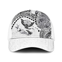Hawaiian Manta Ray Tribal Baseball Net Cap Polynesian Art Motifs White Color
