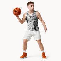 Hawaiian Manta Ray Tribal Basketball Jersey Polynesian Art Motifs White Color