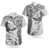 Hawaiian Manta Ray Tribal Couples Matching Summer Maxi Dress and Hawaiian Shirt Polynesian Art Motifs White Color LT03 - Polynesian Pride
