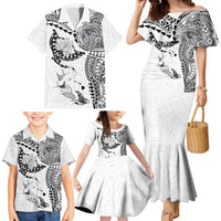 Hawaiian Manta Ray Tribal Family Matching Mermaid Dress and Hawaiian Shirt Polynesian Art Motifs White Color LT03 - Polynesian Pride