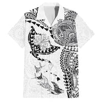 Hawaiian Manta Ray Tribal Family Matching Off Shoulder Short Dress and Hawaiian Shirt Polynesian Art Motifs White Color LT03 Dad's Shirt - Short Sleeve White - Polynesian Pride