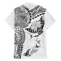 Hawaiian Manta Ray Tribal Family Matching Off Shoulder Short Dress and Hawaiian Shirt Polynesian Art Motifs White Color LT03 Dad's Shirt - Long Sleeve White - Polynesian Pride