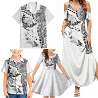 Hawaiian Manta Ray Tribal Family Matching Summer Maxi Dress and Hawaiian Shirt Polynesian Art Motifs White Color LT03 - Polynesian Pride