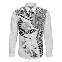 Hawaiian Manta Ray Tribal Family Matching Summer Maxi Dress and Hawaiian Shirt Polynesian Art Motifs White Color LT03 Daughter's Dress White - Polynesian Pride